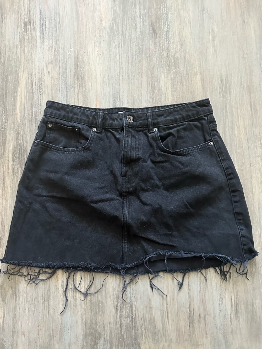 Zara Black Distressed Denim Mini Skirt